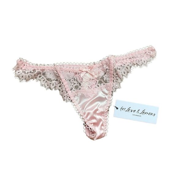 NEW For Love And Lemons Faye Lace Thong Panty XXS Pink - Picture 3 of 6
